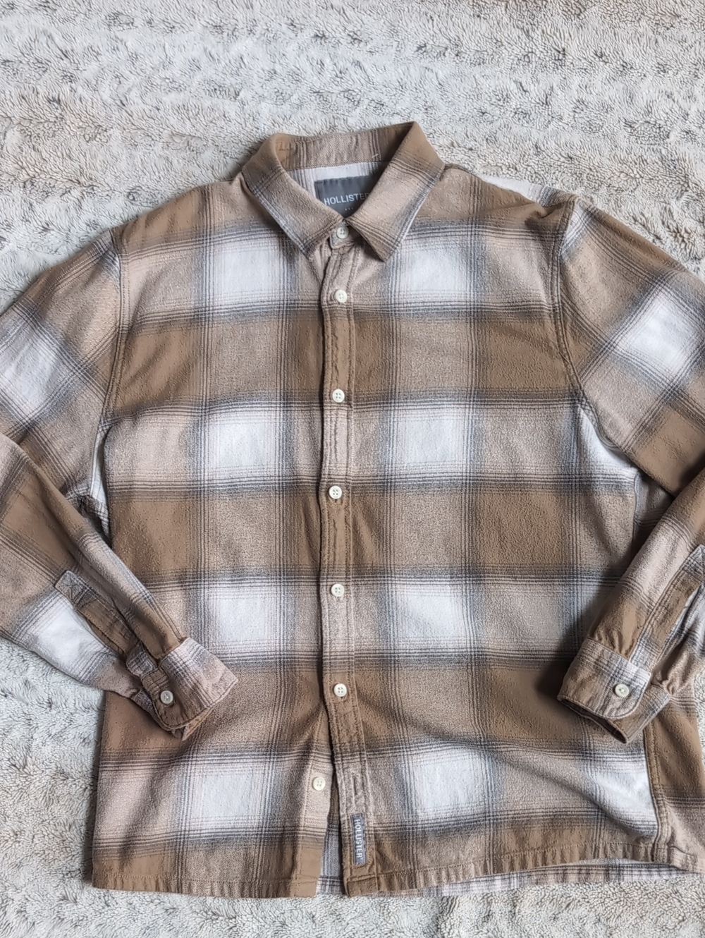Hollister Tan Flannel Check Button Long Sleeve Shirt